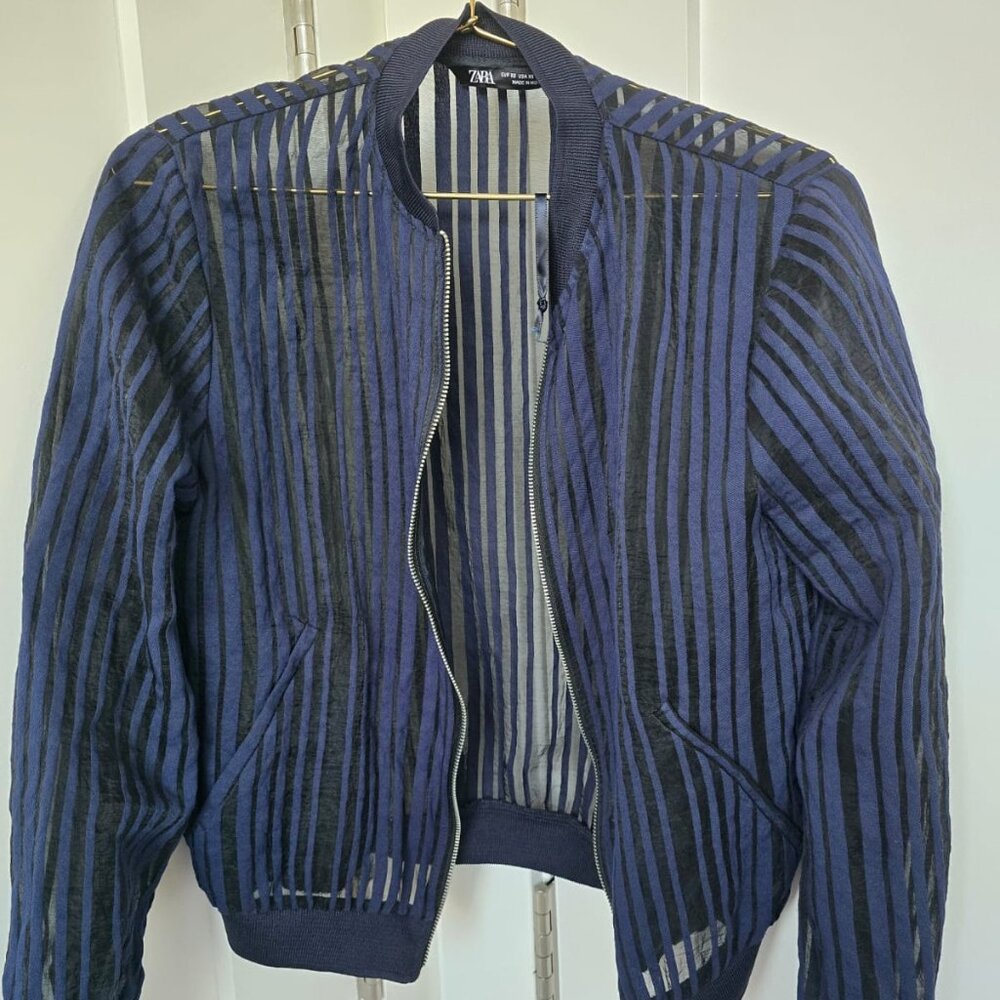 sheer navy blue jacket size xs